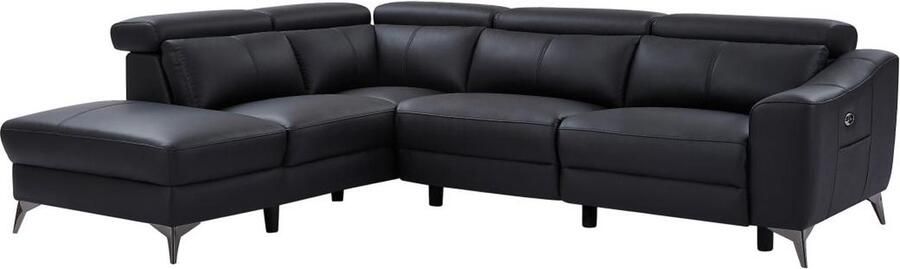 Elektrische relaxhoekbank met linkse hoek – Zwart leder – FORLO L 275 cm x H 79 cm x D 223 cm