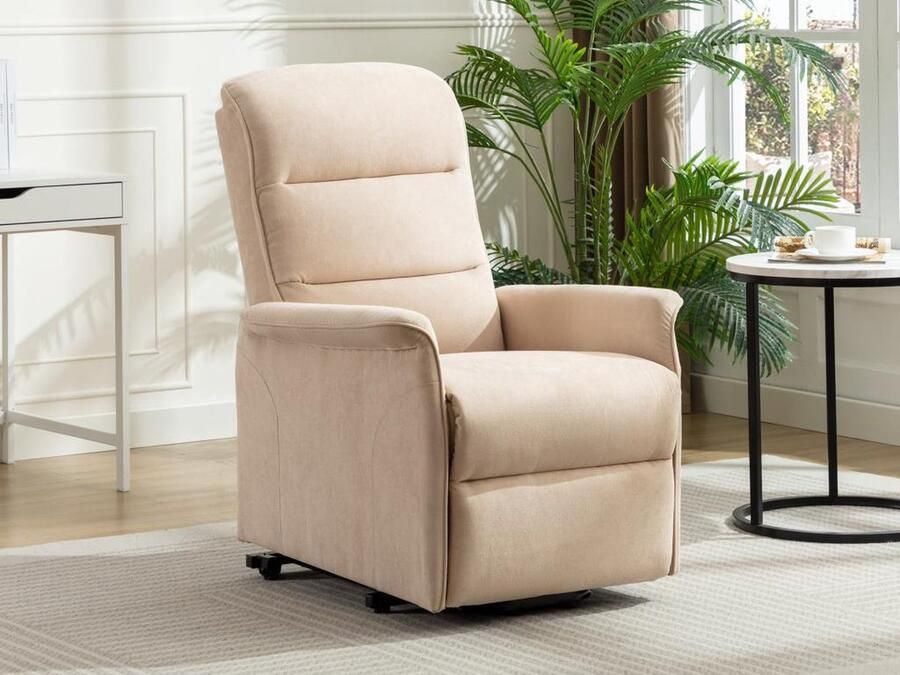 Vente-unique Elektrische verstelbare fauteuil van beige stof CAPUCINE L 73 cm x H 100 cm x D 94 cm