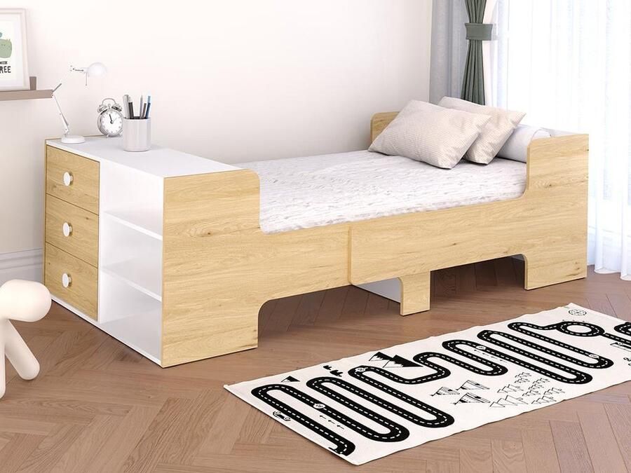 Vente-unique Evolutief bed 90 x 140 170 200 cm met opbergruimte naturel en wit + matras GAROLIO L 233.1 cm x H 60 cm x D 96 cm - Foto 3