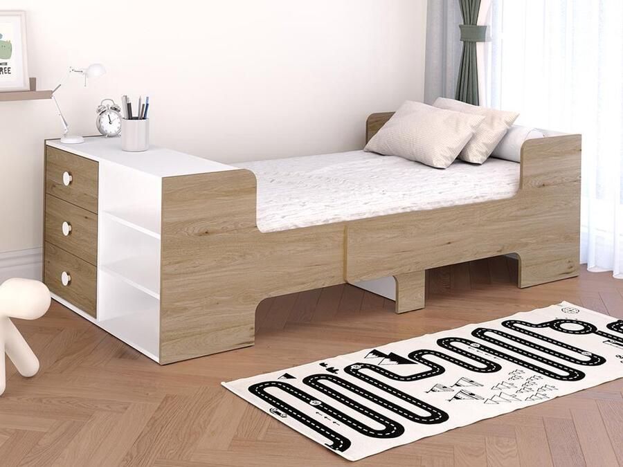 Vente-unique Evolutief bed 90 x 140 170 200 cm met opbergruimte naturel en wit + matras GAROLIO L 233.1 cm x H 60 cm x D 96 cm - Foto 2