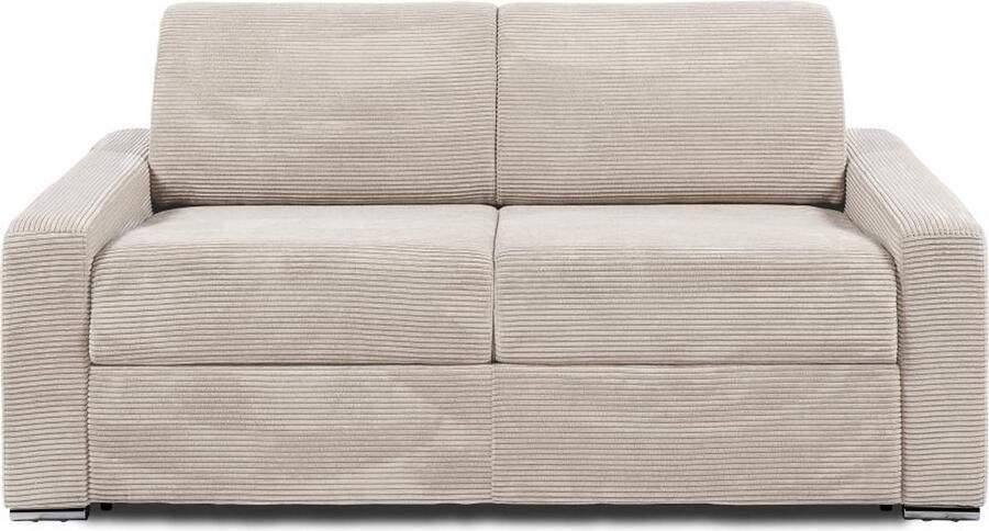 Vente-unique Express-driezitsslaapbank van beige ribfluweel Bed 140 cm Matras 22 cm CALITO L 194 cm x H 99 cm x D 223 cm