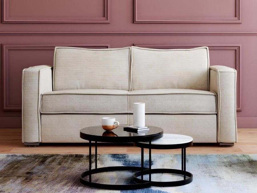 Vente-unique Express-driezitsslaapbank van beige ribfluweel Bed met brede latten 140 cm Matras 18 cm LORETO L 195 cm x H 90 cm x D 223 cm - Foto 3