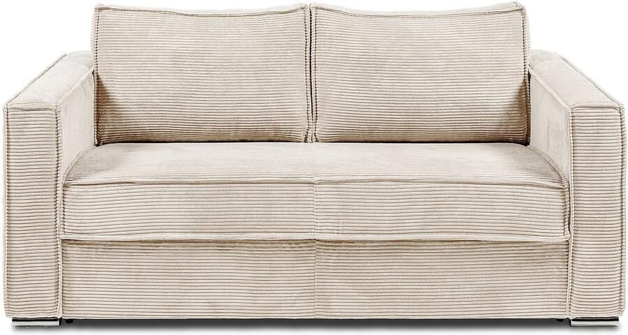 Vente-unique Express-driezitsslaapbank van beige ribfluweel Bed met brede latten 140 cm Matras 22 cm LORETO L 195 cm x H 90 cm x D 223 cm - Foto 3