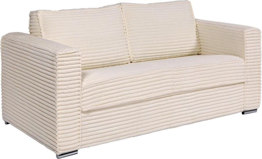 Vente-unique Express-driezitsslaapbank van beige ribfluweel met brede ribbels Bed 140 cm Matras 14 cm LORETO L 195 cm x H 90 cm x D 223 cm