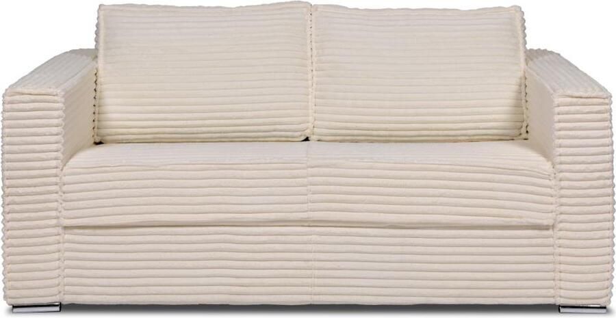 Vente-unique Express-driezitsslaapbank van beige ribfluweel met brede ribbels Bed 140 cm Matras 22 cm LORETO L 195 cm x H 90 cm x D 223 cm