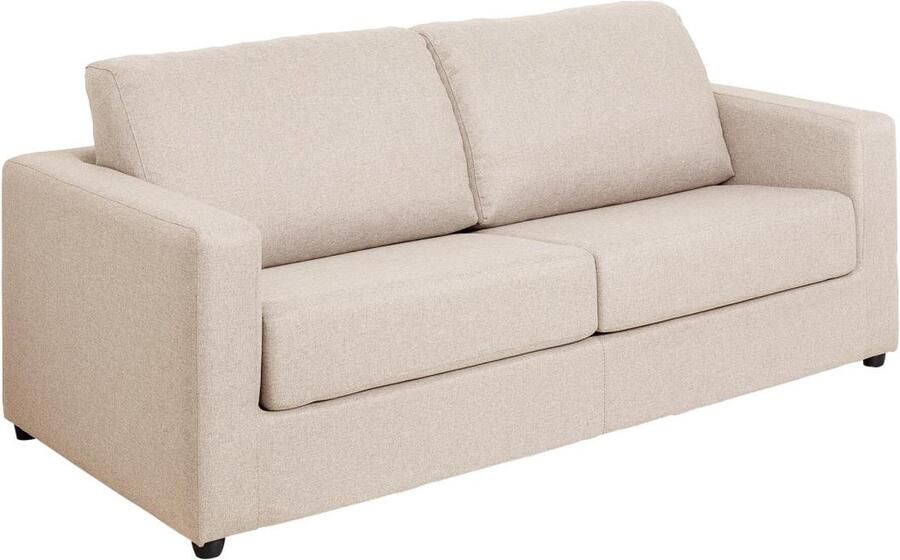 Vente-unique Express-driezitsslaapbank van beige stof Bed 140 cm Matras 14 cm DONETO L 194 cm x H 90 cm x D 223 cm