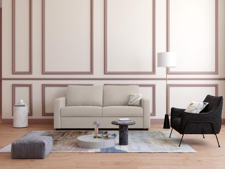 Vente-unique Express-driezitsslaapbank van beige stof Bed 140 cm Matras 14 cm DONETO L 194 cm x H 90 cm x D 223 cm - Foto 3