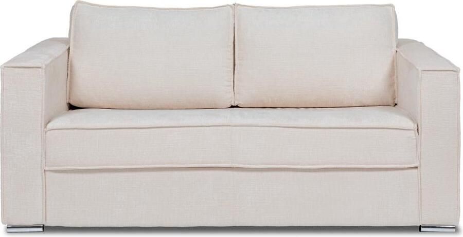 Vente-unique Express-driezitsslaapbank van beige stof met textuur Bed 140 cm Matras 14 cm LORETO L 195 cm x H 90 cm x D 223 cm