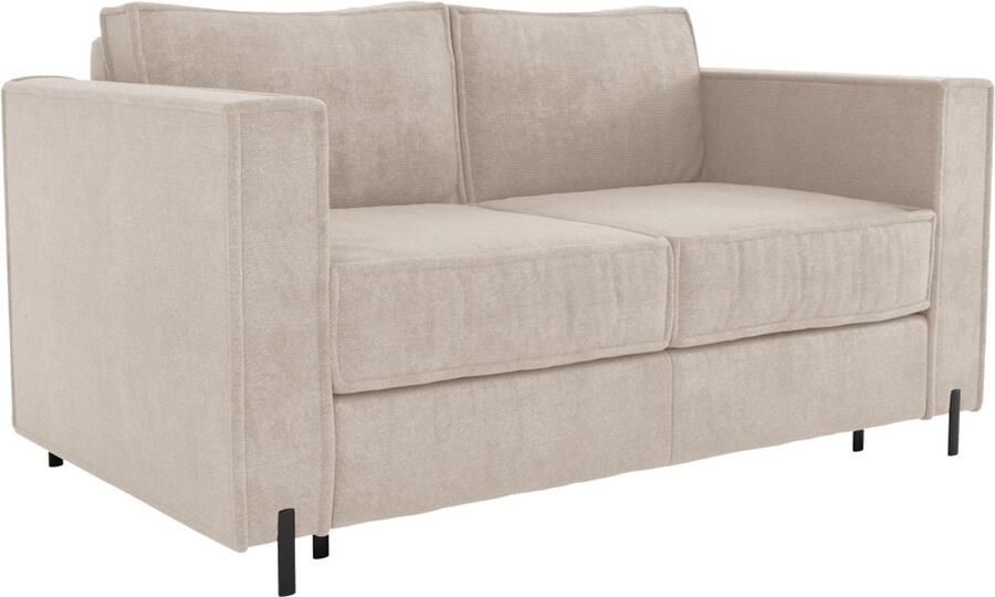 Vente-unique Express-driezitsslaapbank van beige stof met textuur Bed 140 cm Matras 20 cm ELORYA