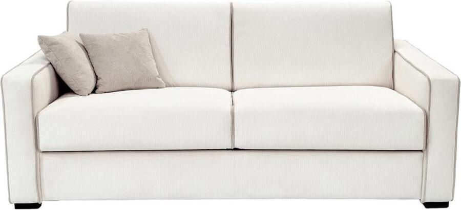 Vente-unique Express-vierzitsslaapbank van beige stof met textuur met zitting met vormgeheugen matras van 18 cm FRAPALI L 206 cm x H 88 cm x D 96 cm