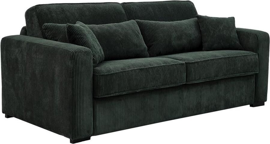 Vente-unique Express-vierzitsslaapbank van groen ribfluweel Bed 160 cm Matras 18 cm MONDOVI L 214 cm x H 90 cm x D 96 cm - Foto 2