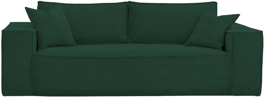 Vente-unique Express-driezitsslaapbank van spargroen ribfluweel Bed 140 cm Matras 14 cm met vormgeheugen AMELIA L 214 cm x H 80 cm x D 105 cm - Foto 2