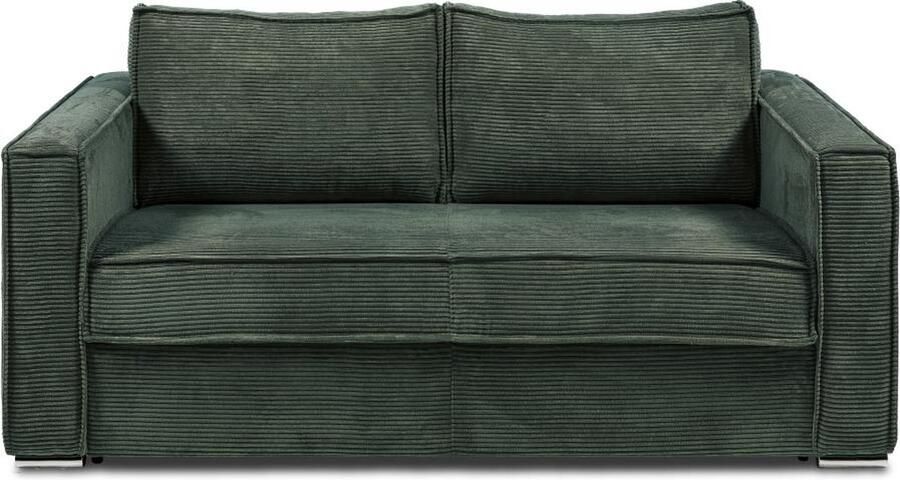 Vente-unique Express-driezitsslaapbank van spargroen ribfluweel Bed 140 cm Matras 14 cm LORETO L 195 cm x H 90 cm x D 223 cm
