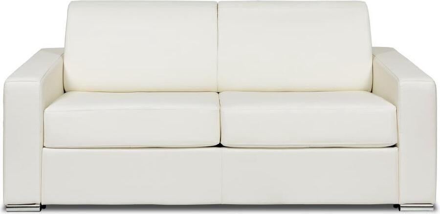 Vente-unique Express-driezitsslaapbank van wit buffelleer Bed 140 cm Matras 22 cm CALITO L 194 cm x H 99 cm x D 223 cm
