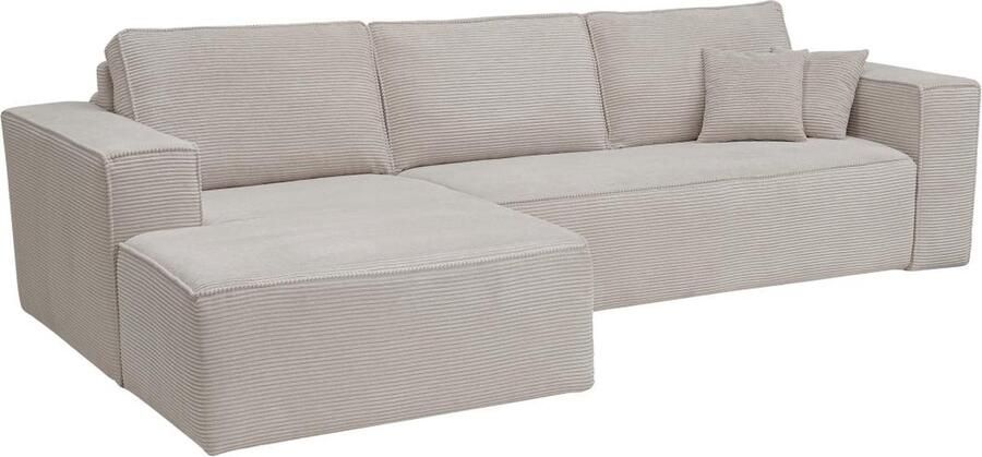 Vente-unique Express-hoekslaapbank met hoek links van beige ribfluweel Bed 140 cm Matras 14 cm AMELIA II L 318 cm x H 90 cm x D 208 cm - Foto 2
