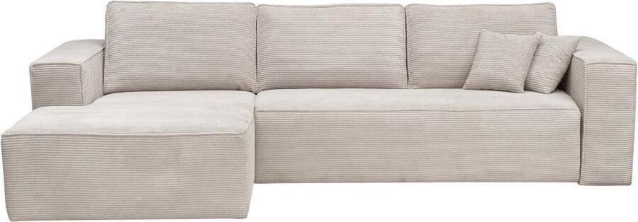 Vente-unique Express-hoekslaapbank met hoek links van beige ribfluweel Bed 140 cm Matras 14 cm AMELIA II L 318 cm x H 90 cm x D 208 cm - Foto 3