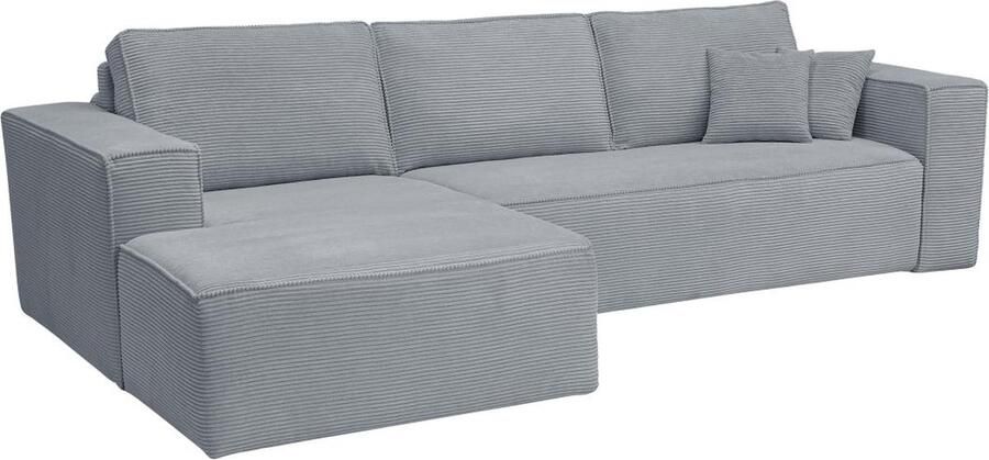 Vente-unique Express-hoekslaapbank met hoek links van lichtgrijs ribfluweel Bed 140 cm Matras 14 cm AMELIA II L 318 cm x H 90 cm x D 160 cm - Foto 3