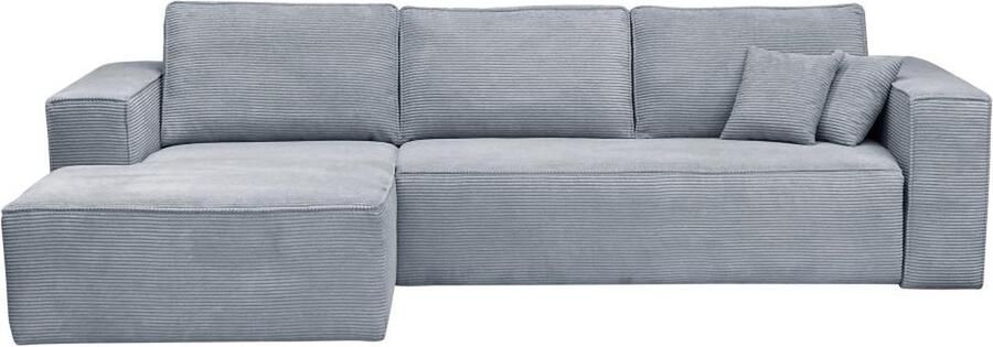 Vente-unique Express-hoekslaapbank met hoek links van lichtgrijs ribfluweel Bed 140 cm Matras 14 cm AMELIA II L 318 cm x H 90 cm x D 160 cm - Foto 2