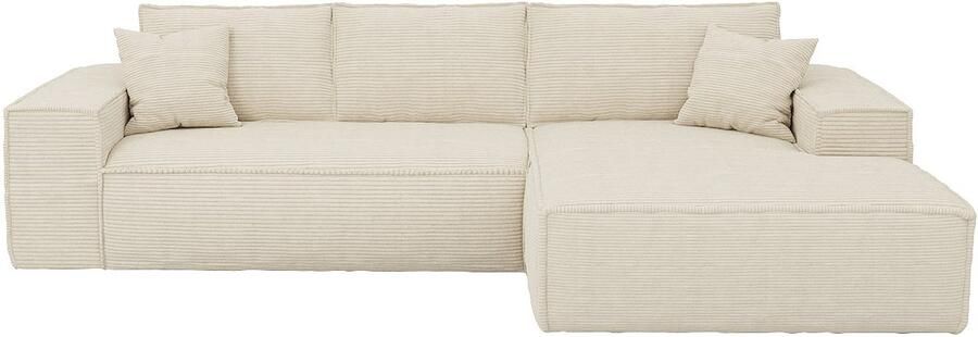 Dunlopillo Express-hoekslaapbank met hoek rechts van beige ribfluweel Bed 140 cm Matras 14 cm met vormgeheugen AMELIA L 302 cm x H 80 cm x D 165 cm - Foto 2