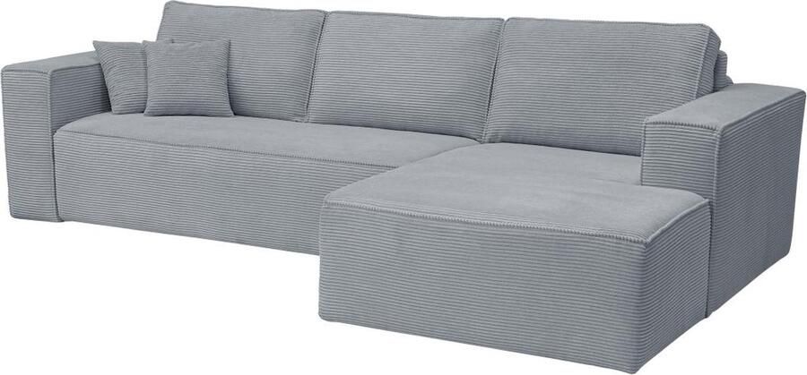 Vente-unique Express-hoekslaapbank met hoek rechts van lichtgrijs ribfluweel Bed 140 cm Matras 14 cm AMELIA II L 318 cm x H 90 cm x D 160 cm - Foto 2