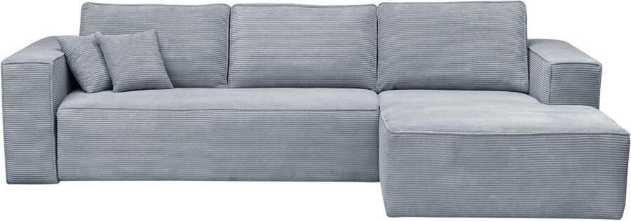 Vente-unique Express-hoekslaapbank met hoek rechts van lichtgrijs ribfluweel Bed 140 cm Matras 14 cm AMELIA II L 318 cm x H 90 cm x D 160 cm - Foto 3
