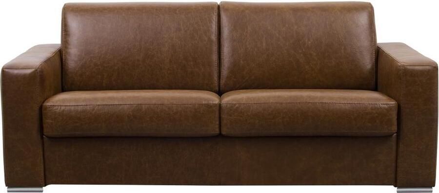 Vente-unique Express-vierzitsslaapbank van 100% vintage caramelkleurig buffelleer matras 13 cm DELECTEA II L 220 cm x H 84 cm x D 100 cm