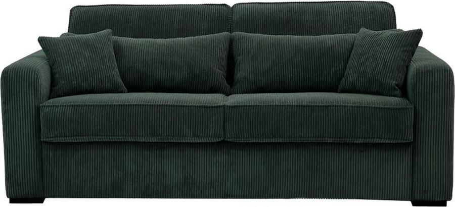 Vente-unique Express-vierzitsslaapbank van groen ribfluweel Bed 160 cm Matras 18 cm MONDOVI L 214 cm x H 90 cm x D 96 cm - Foto 3