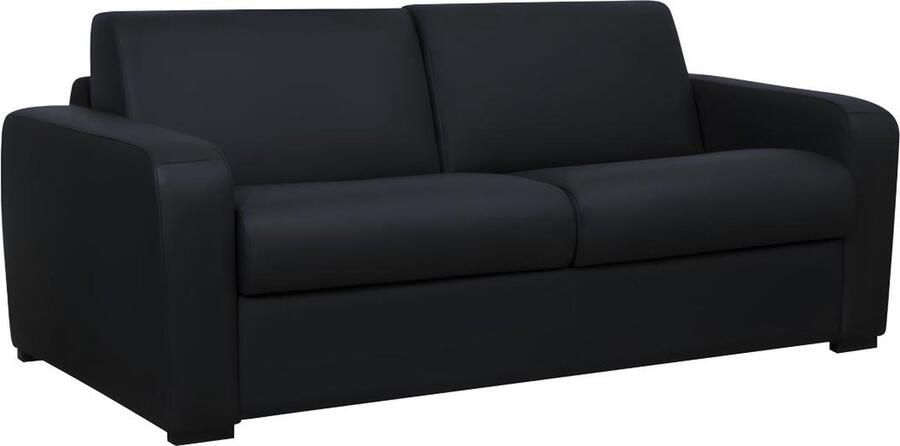 Vente-unique Express-vierzitsslaapbank van zwart leer matras 22 cm BEVIS L 218 cm x H 88 cm x D 208 cm