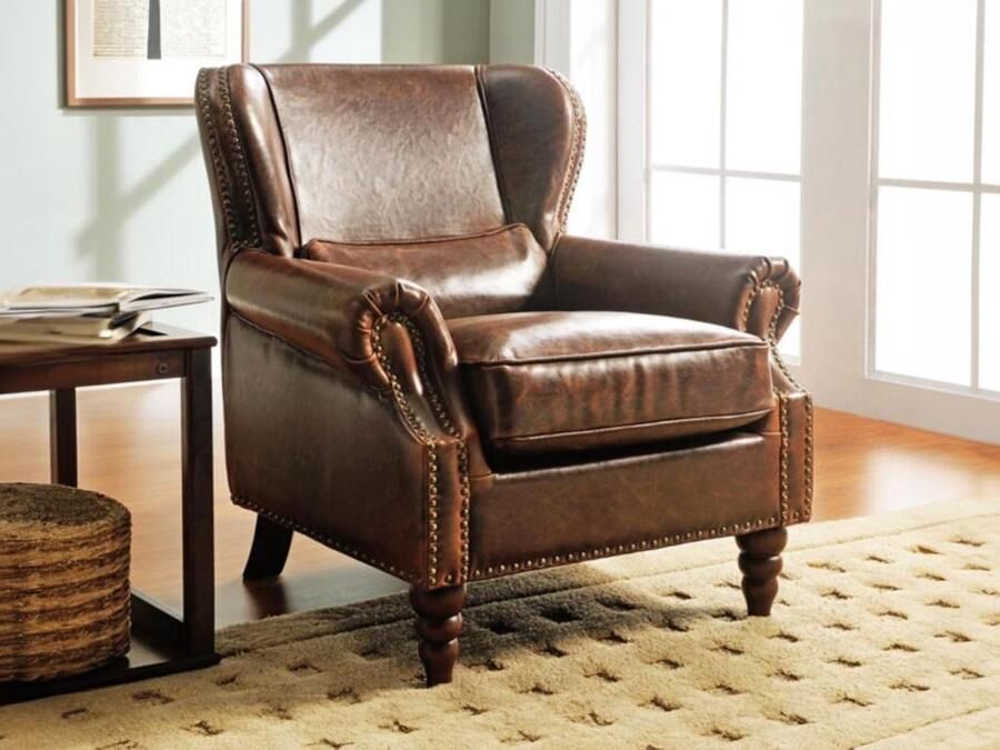 Vente-unique Fauteuil 100% leer EDOUARD Bruin L 80 cm x H 85 cm x D 90 cm - Foto 3