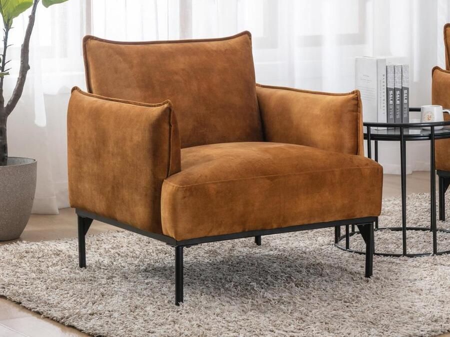 Vente-unique Fauteuil camel kleurig fluweel JOEL L 83 cm x H 82 cm x D 82 cm - Foto 2