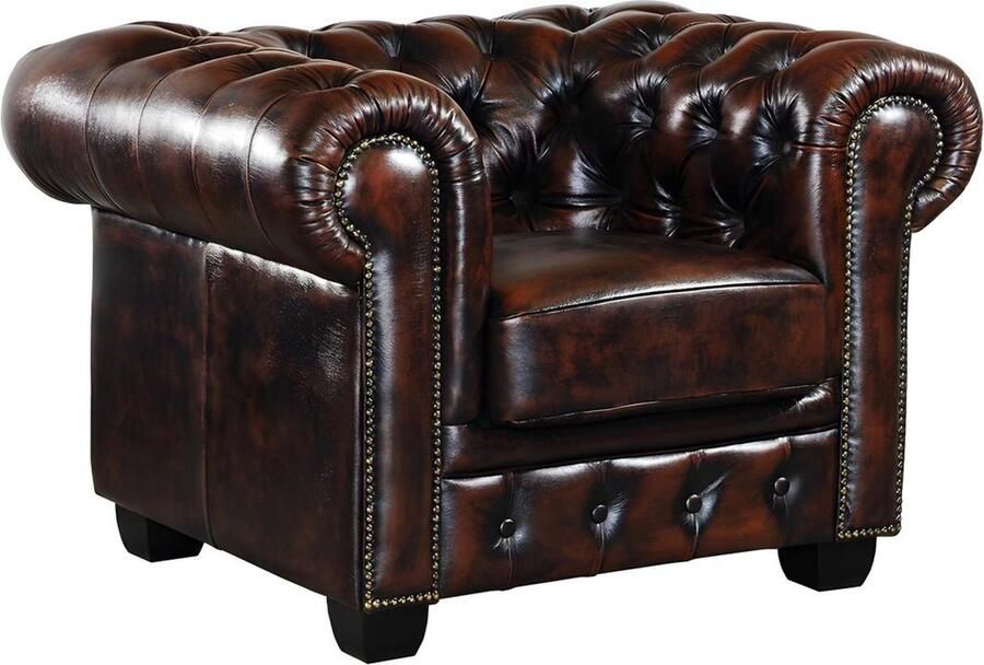 Vente-unique Fauteuil chesterfield BRENTON 100% buffelleer bruin tinten L 105 cm x H 73 cm x D 96 cm - Foto 4