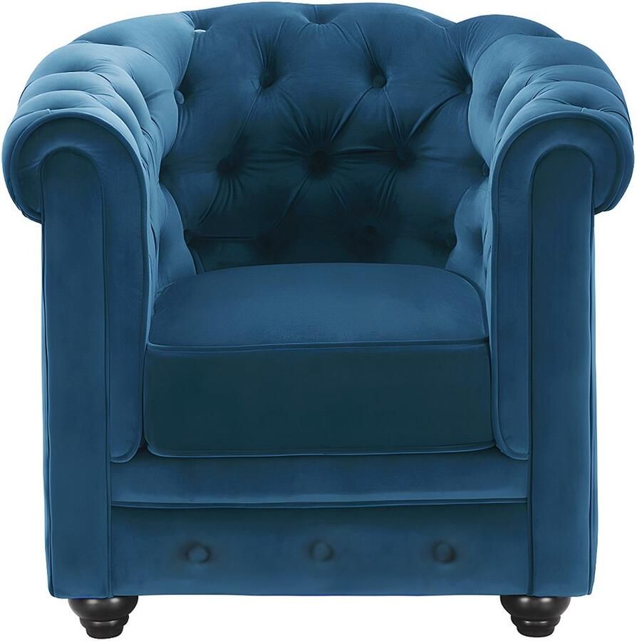 Vente-unique Set van 2 fauteuils CHESTERFIELD velours groenblauw L 88 cm x H 72 cm x D 78 cm - Foto 2