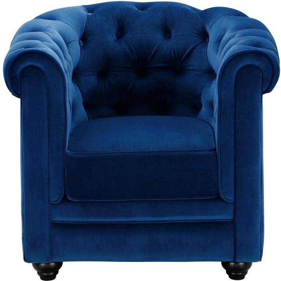 Vente-unique Fauteuil CHESTERFIELD velours koningsblauw L 85 cm x H 72 cm x D 78 cm