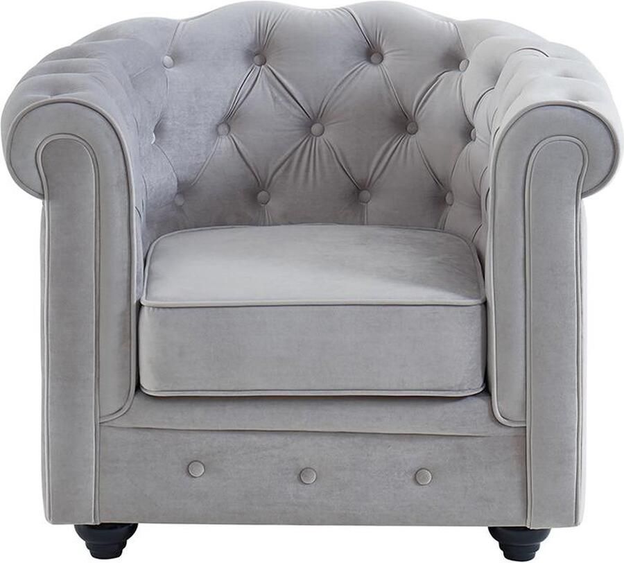 Vente-unique Fauteuil CHESTERFIELD velours lichtgrijs L 85 cm x H 72 cm x D 78 cm