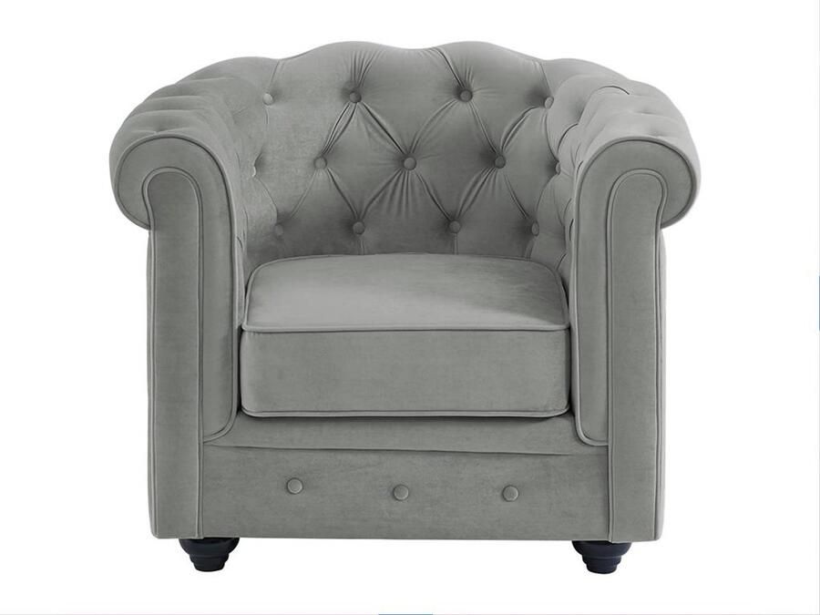 Vente-unique Fauteuil CHESTERFIELD velours lichtgrijs L 85 cm x H 72 cm x D 78 cm - Foto 5