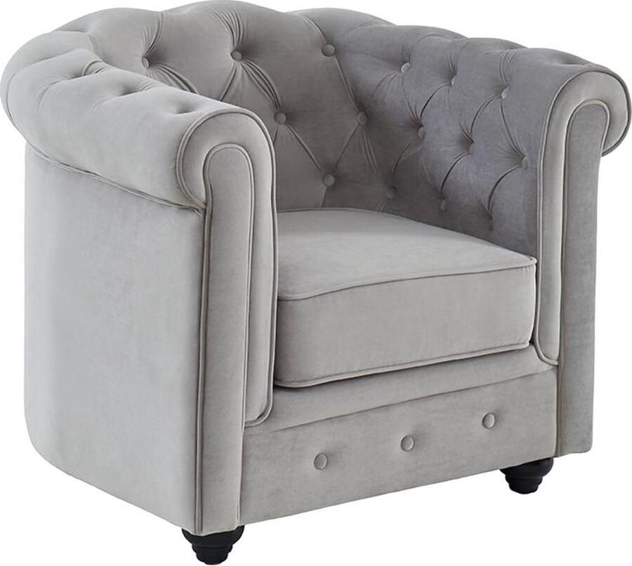 Vente-unique Fauteuil CHESTERFIELD velours lichtgrijs L 85 cm x H 72 cm x D 78 cm - Foto 3