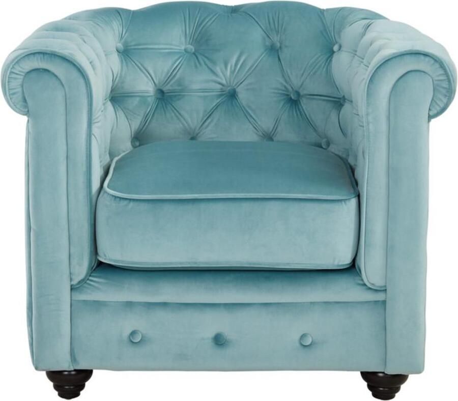 Vente-unique Fauteuil CHESTERFIELD velours pastelblauw L 85 cm x H 72 cm x D 78 cm