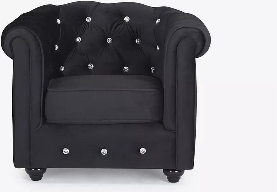 Vente-unique Fauteuil CHESTERFIELD velours zwart met kristallen knopen L 85 cm x H 72 cm x D 78 cm - Foto 3