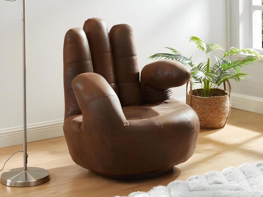 Vente-unique Fauteuil draaibaar CATCHY van microvezel met verouderd effect L 82 cm x H 89 cm x D 78 cm - Foto 3
