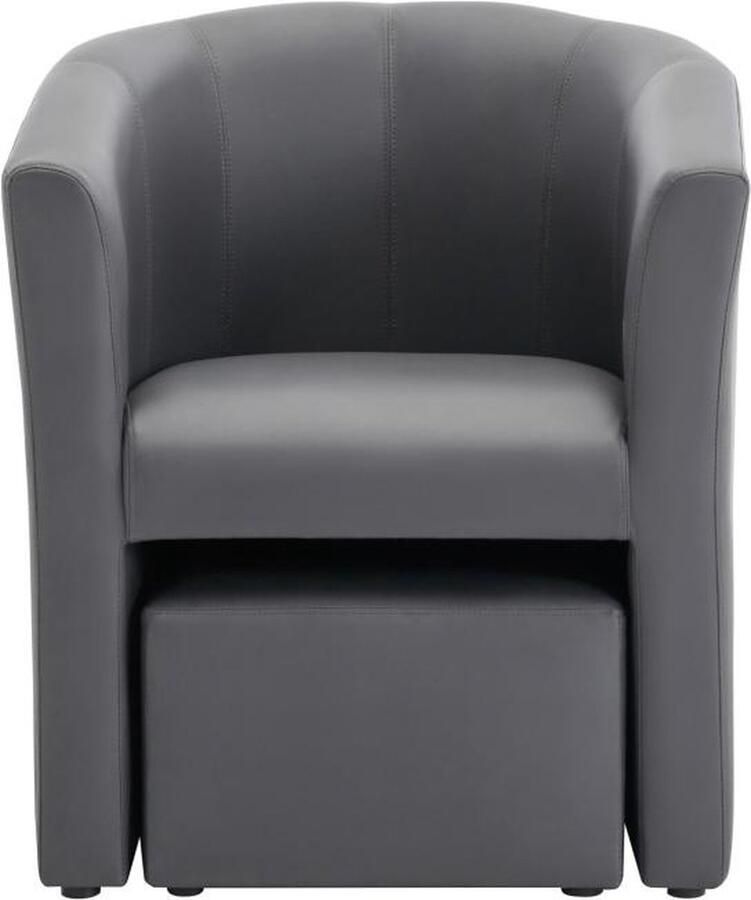 Vente-unique Fauteuil met holle rugleuning en poef in grijs kunstleer – JOVANA L 65 cm x H 74 cm x D 64 cm