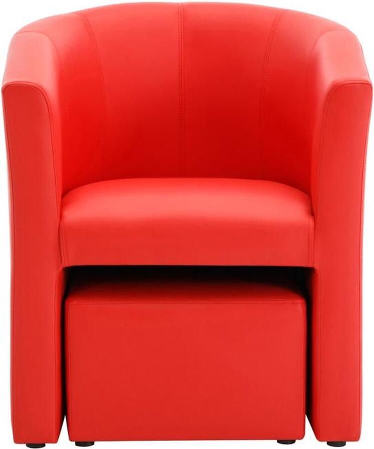 Vente-unique Fauteuil met holle rugleuning en poef in rood kunstleer – JOVANA L 65 cm x H 74 cm x D 64 cm