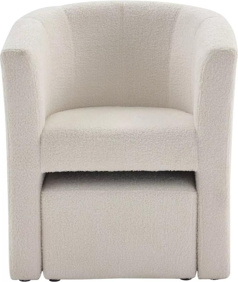 Vente-unique Fauteuil met holle rugleuning en poef in witte boucléstof – JOVANA L 65 cm x H 74 cm x D 64 cm