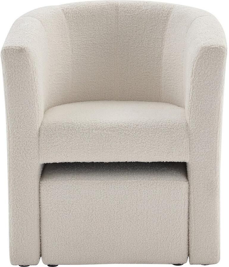 Vente-unique Fauteuil met holle rugleuning en poef in witte boucléstof – JOVANA L 65 cm x H 74 cm x D 64 cm - Foto 2