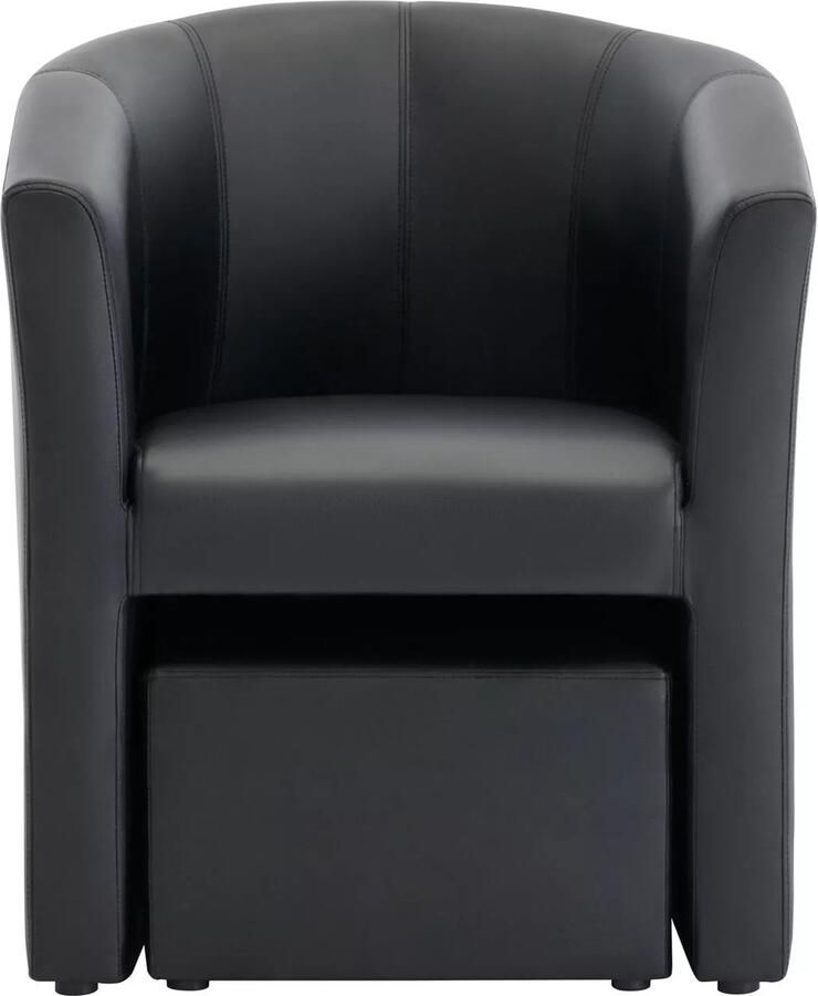 Vente-unique Fauteuil met holle rugleuning en poef in zwart kunstleer – JOVANA L 65 cm x H 74 cm x D 64 cm