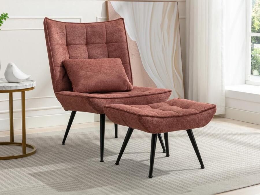 Vente-unique Fauteuil met voetensteun van terracottakleurige stof MARACAO L 69 cm x H 95 cm x D 82 cm