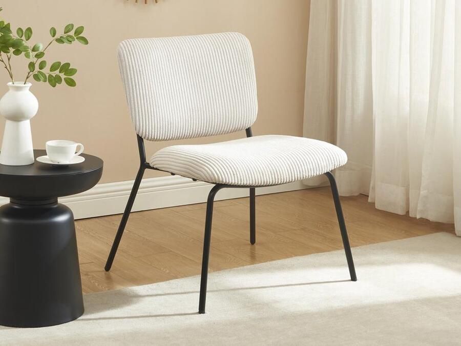 Vente-unique Fauteuil van beige ribfluweel LOVUNIA van Maison Céphy L 56 cm x H 75 cm x D 63.5 cm - Foto 3