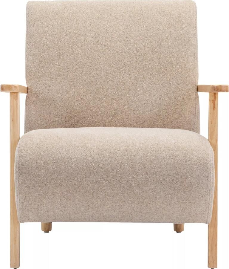 Vente-unique Fauteuil van beige stof en hout JULOMO L 70 cm x H 81 cm x D 82 cm