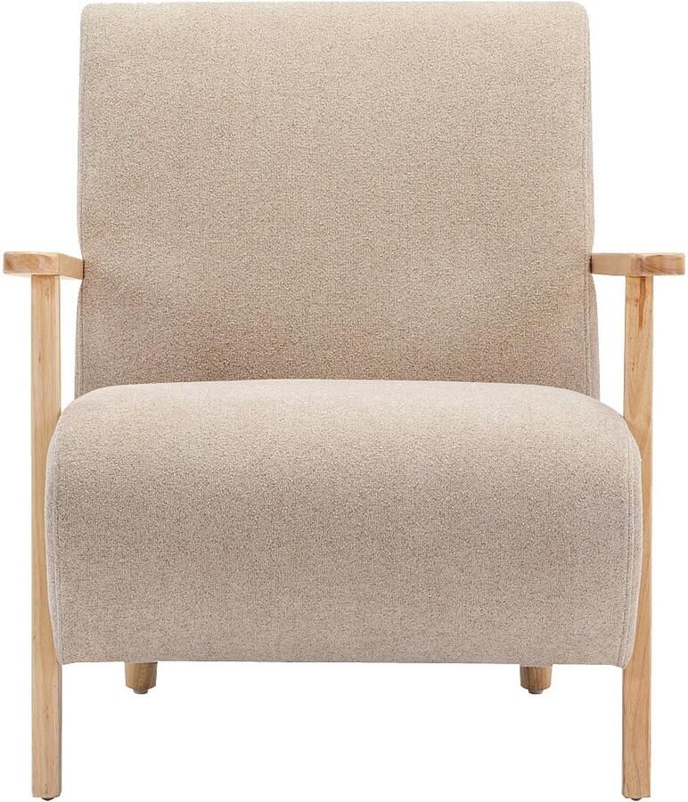 Vente-unique Fauteuil van beige stof en hout JULOMO L 70 cm x H 81 cm x D 82 cm - Foto 2