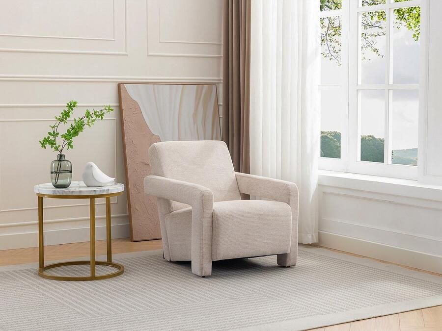 Vente-unique Fauteuil van beige stof met textuur ISPARTA L 65 cm x H 71 cm x D 83 cm - Foto 5
