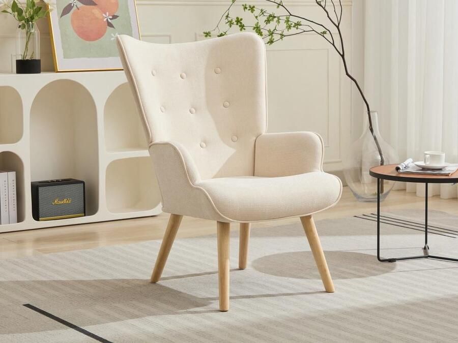 Vente-unique Fauteuil van beige stof VATELY L 69 cm x H 95.5 cm x D 78 cm - Foto 2